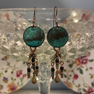 Handmade patina hook earrings